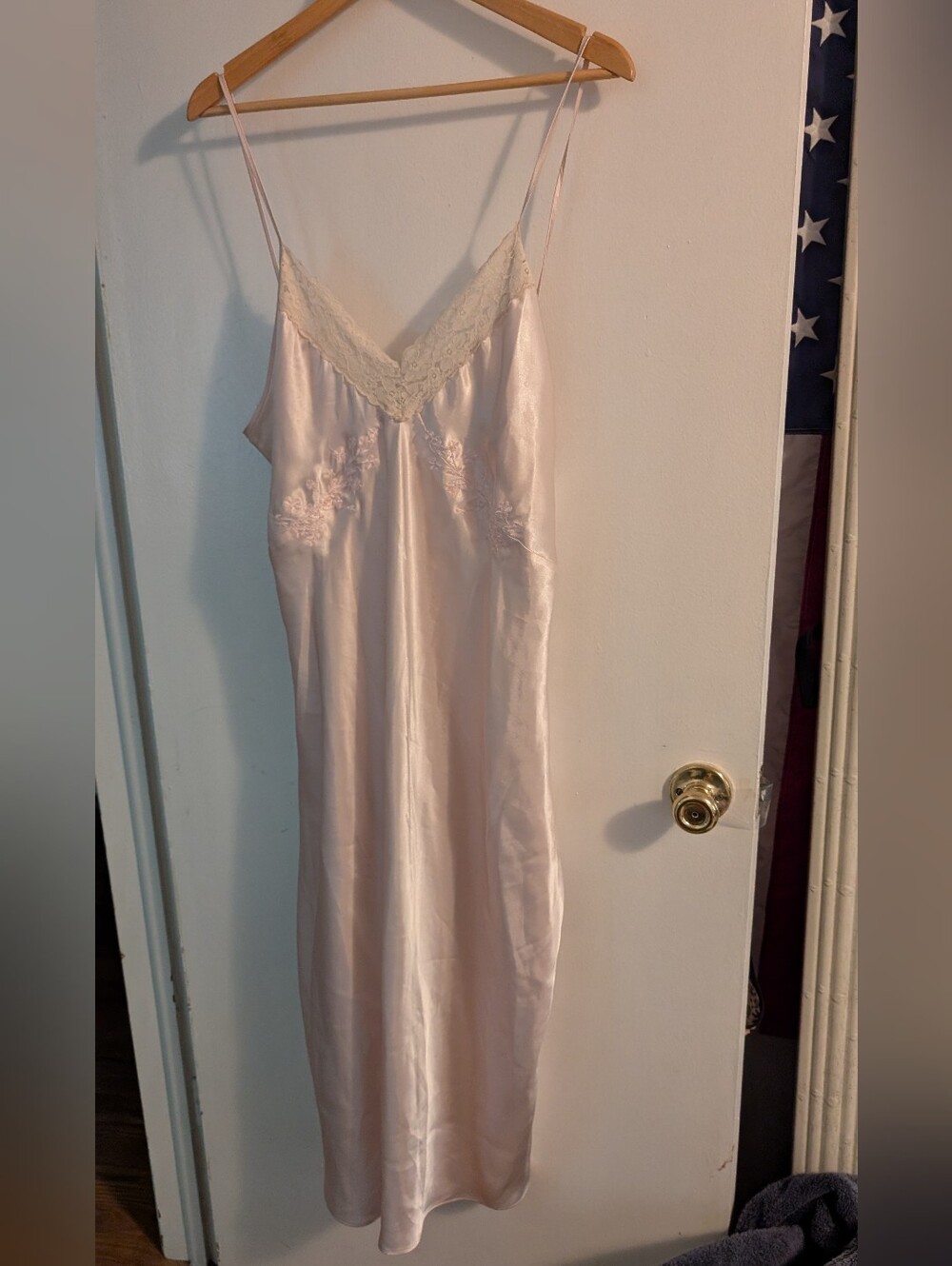 Massini Pale Pink Satin Chemise with Lace Trim